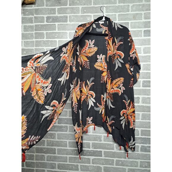 Ultra Pink Women’s Fringe Kimono Open-Front Floral Bohemian Multicolor Size 2X - Picture 5 of 10